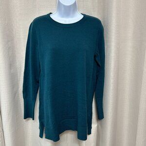 J. Jill Long Sleeve Pullover Sweater Women's Size Small Petite Teal Side Vents